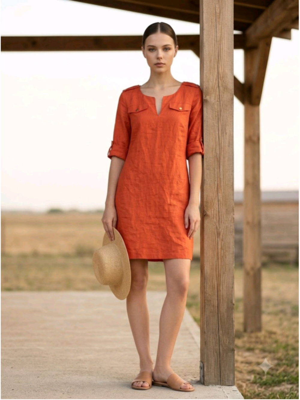 Tory Burch Orange Linen Mini Dress Size 2